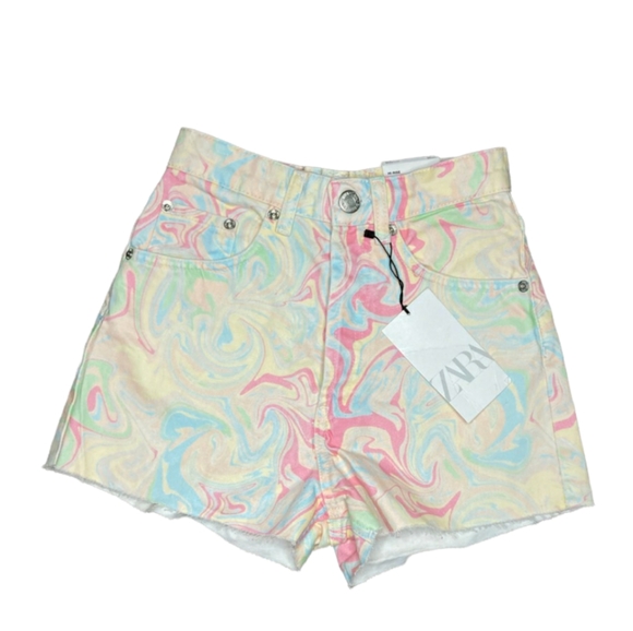 Zara Pants - NWT Zara printed yellow, Blue and Pink Printed tie dye shorts  (4) festival